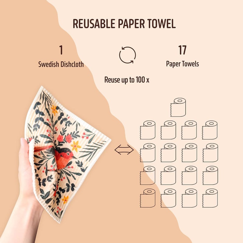 Augine Swedish Dishcloths for Kitchen, 8 Pack Reusable Paper Towels Washable, Super Absorbent Kitchen Towels, No Odor, Biodegradable, Quick Drying, Dishwasher Safe - Image 4